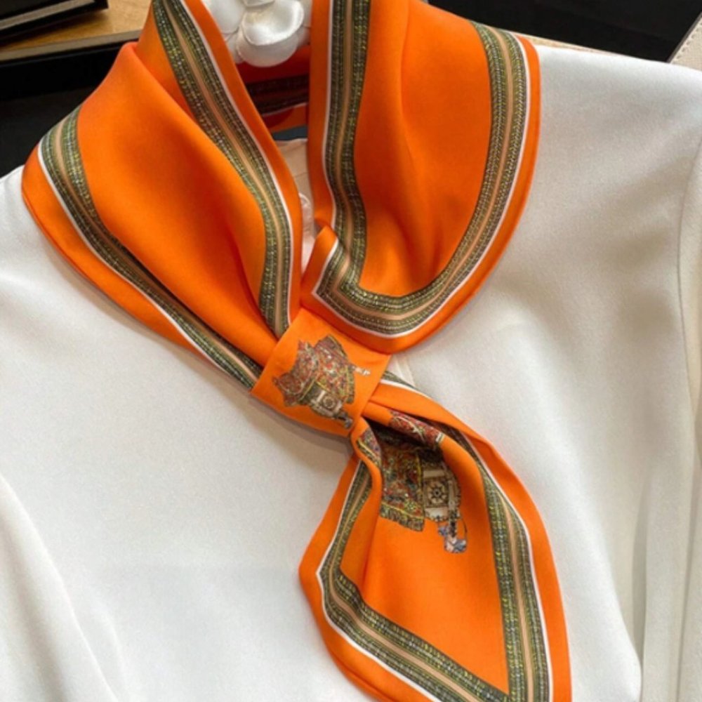 Silky Versace Orange style scarf for women with an insert